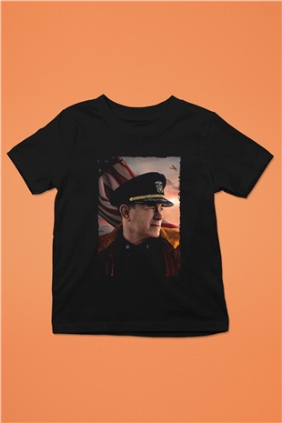 Unisex Atlantik Savaşı (Greyhound) Baskılı Siyah Çocuk Tshirt