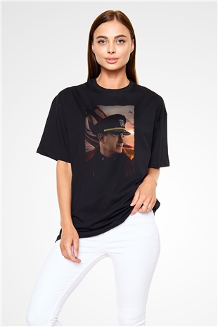 Unisex Atlantik Savaşı (Greyhound) Baskılı Siyah Oversize Tshirt