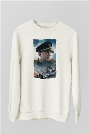 Unisex Atlantik Savaşı (Greyhound) Baskılı Beyaz Sweatshirt