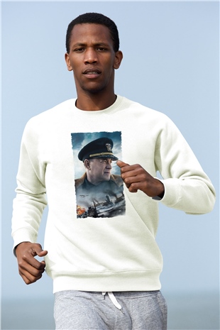 Unisex Atlantik Savaşı (Greyhound) Baskılı Beyaz Sweatshirt