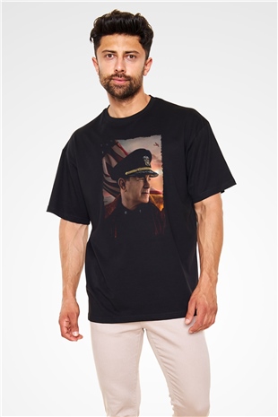 Unisex Atlantik Savaşı (Greyhound) Baskılı Siyah Oversize Tshirt