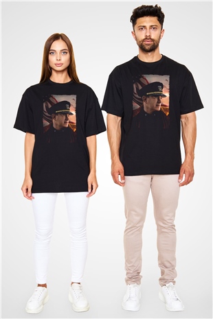 Unisex Atlantik Savaşı (Greyhound) Baskılı Siyah Oversize Tshirt