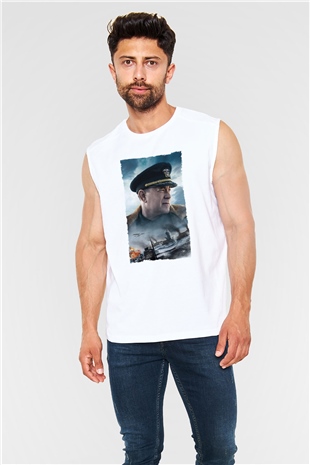 Unisex Atlantik Savaşı (Greyhound) Baskılı Beyaz Kolsuz Tişört