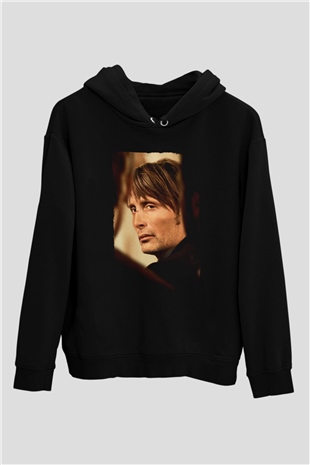 Unisex Av (The Hunt) Baskılı Siyah Kapüşonlu Sweatshirt