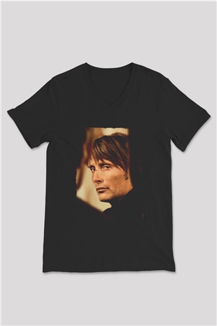 Unisex Av (The Hunt) Baskılı Siyah V Yaka Tshirt
