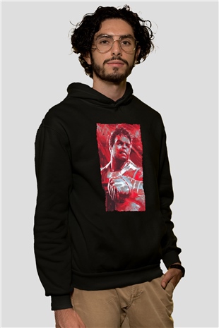 Unisex Avengers Endgame Baskılı Siyah Kapüşonlu Sweatshirt