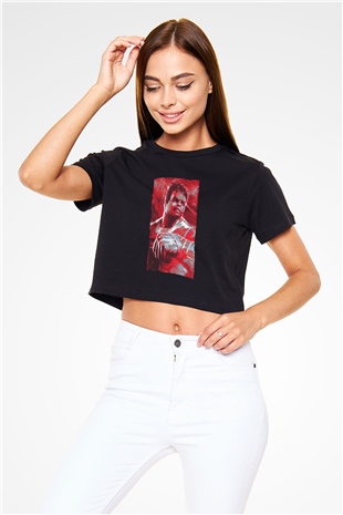 Unisex Avengers Endgame Baskılı Siyah Crop Top Tişört