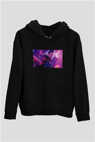 Unisex Avengers Sonsuzluk Savaşı Baskılı Siyah Kapüşonlu Sweatshirt