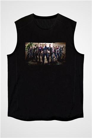 Unisex Avengers Sonsuzluk Savaşı Baskılı Siyah Kolsuz T-shirt