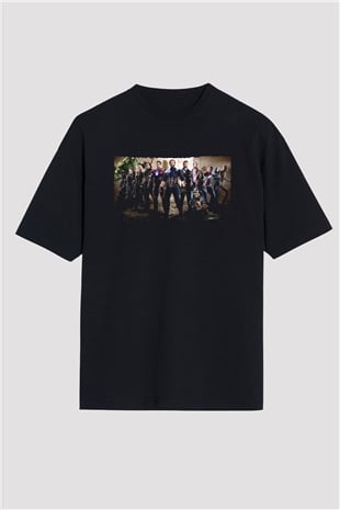 Unisex Avengers Sonsuzluk Savaşı Baskılı Siyah Oversize T-shirt