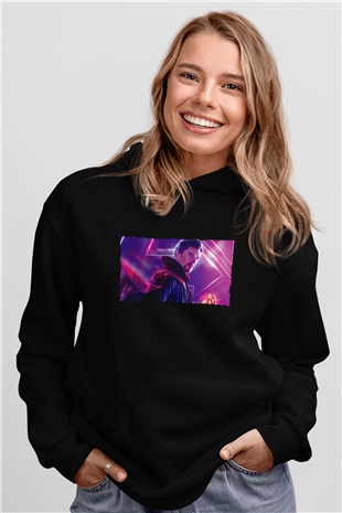 Unisex Avengers Sonsuzluk Savaşı Baskılı Siyah Kapüşonlu Sweatshirt