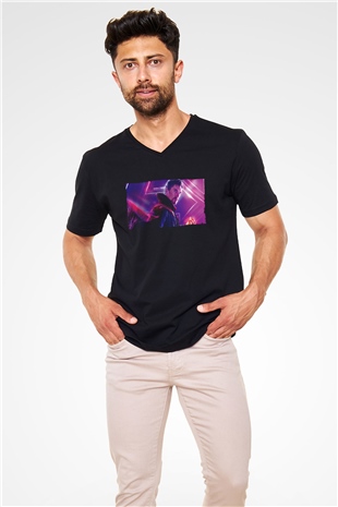 Unisex Avengers Sonsuzluk Savaşı Baskılı Siyah V Yaka Tshirt