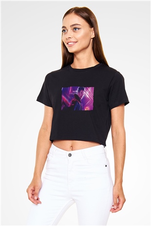 Unisex Avengers Sonsuzluk Savaşı Baskılı Siyah Crop Top Tshirt