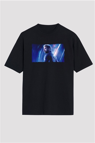 Unisex Avengers Sonsuzluk Savaşı Baskılı Siyah Oversize Tişört