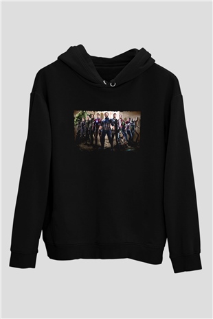 Unisex Avengers Sonsuzluk Savaşı Baskılı Siyah Kapüşonlu Sweatshirt