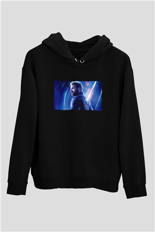 Unisex Avengers Sonsuzluk Savaşı Baskılı Siyah Kapüşonlu Sweatshirt