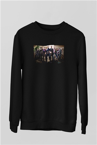 Unisex Avengers Sonsuzluk Savaşı Baskılı Siyah Sweatshirt