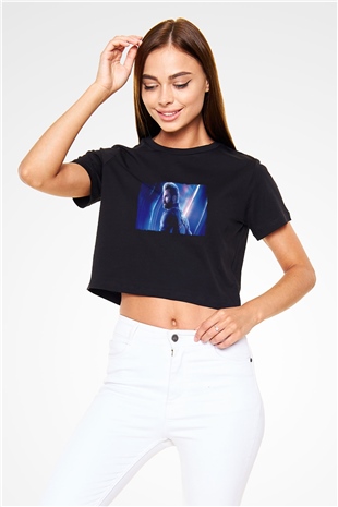 Unisex Avengers Sonsuzluk Savaşı Baskılı Siyah Crop Top Tişört