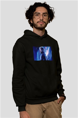 Unisex Avengers Sonsuzluk Savaşı Baskılı Siyah Kapüşonlu Sweatshirt