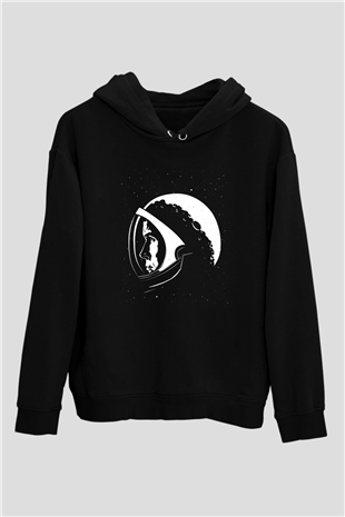 Unisex Ayda İlk İnsan (First Man) Baskılı Siyah Kapüşonlu Sweatshirt