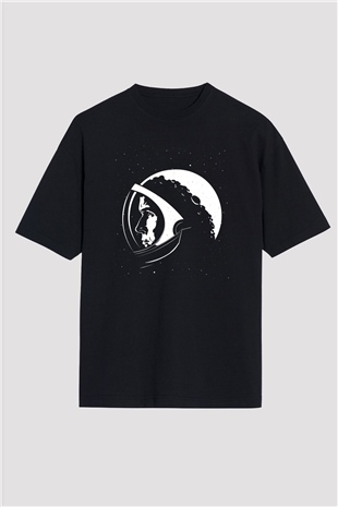 Unisex Ayda İlk İnsan (First Man) Baskılı Siyah Oversize Tişört