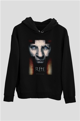 Unisex Ayin (The Rite) Baskılı Siyah Kapüşonlu Sweatshirt