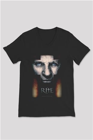 Unisex Ayin (The Rite) Baskılı Siyah V Yaka Tshirt
