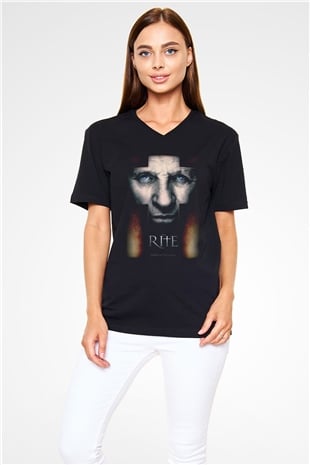 Unisex Ayin (The Rite) Baskılı Siyah V Yaka Tshirt