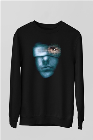 Unisex Azınlık Raporu (Minority Report) Baskılı Siyah Sweatshirt