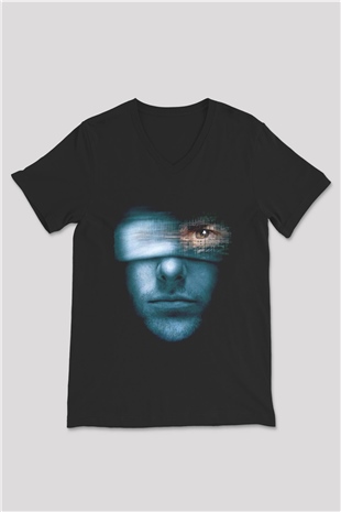 Unisex Azınlık Raporu (Minority Report) Baskılı Siyah V Yaka T-shirt