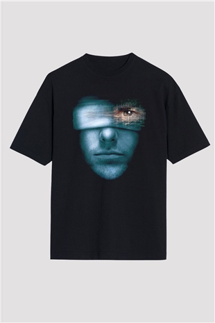 Unisex Azınlık Raporu (Minority Report) Baskılı Siyah Oversize T-shirt