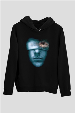 Unisex Azınlık Raporu (Minority Report) Baskılı Siyah Kapüşonlu Sweatshirt