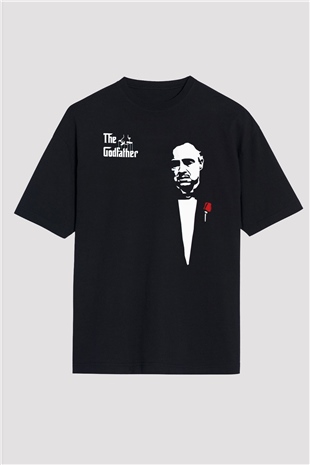 Unisex Baba (The Godfather) Baskılı Siyah Unisex Oversize Tişört