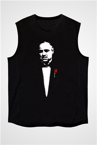 Unisex Baba (The Godfather) Baskılı Siyah Kolsuz Tişört