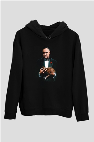 Unisex Baba (The Godfather) Baskılı Siyah Kapüşonlu Sweatshirt