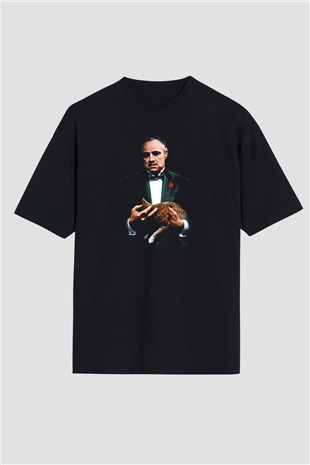 Unisex Baba (The Godfather) Baskılı Siyah Oversize T-shirt