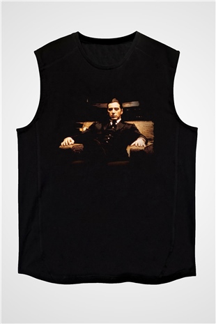 Unisex Baba (The Godfather) Baskılı Siyah Kolsuz Tshirt