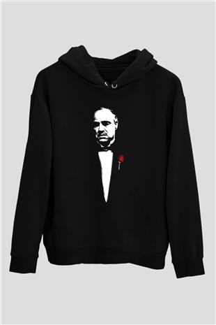 Unisex Baba (The Godfather) Baskılı Siyah Kapüşonlu Sweatshirt