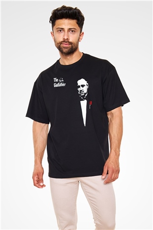 Unisex Baba (The Godfather) Baskılı Siyah Unisex Oversize Tişört