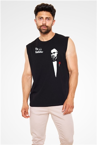 Unisex Baba (The Godfather) Baskılı Siyah Unisex Kolsuz Tişört