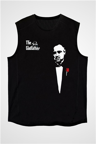 Unisex Baba (The Godfather) Baskılı Siyah Unisex Kolsuz Tişört