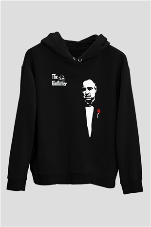 Unisex Baba (The Godfather) Baskılı Siyah Unisex Kapüşonlu Sweatshirt