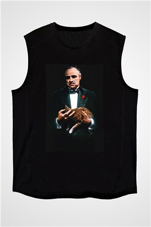 Unisex Baba (The Godfather) Baskılı Siyah Kolsuz T-shirt