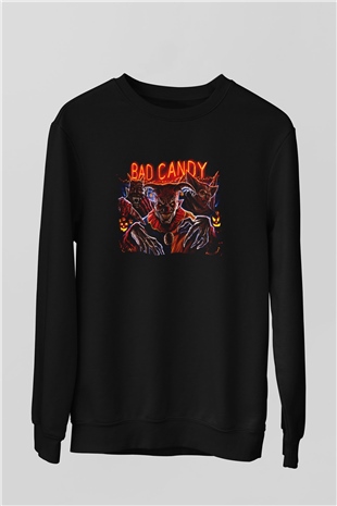 Unisex Bad Candy Baskılı Siyah Sweatshirt