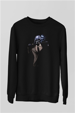 Unisex Badass Vader Baskılı Siyah Sweatshirt