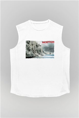 Unisex Başlangıç - Inception Baskılı Beyaz Kolsuz Tshirt