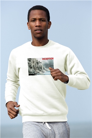 Unisex Başlangıç - Inception Baskılı Beyaz Sweatshirt