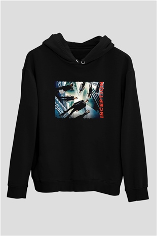 Unisex Başlangıç (Inception) Baskılı Siyah Kapüşonlu Sweatshirt