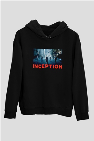 Unisex Başlangıç (Inception) Baskılı Siyah Unisex Kapüşonlu Sweatshirt