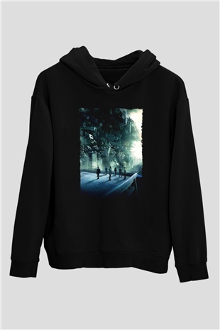 Unisex Başlangıç (Inception) Baskılı Siyah Kapüşonlu Sweatshirt